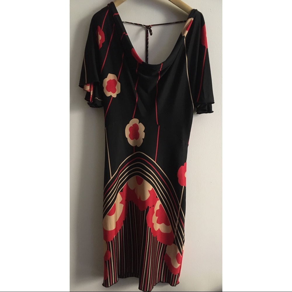 BEBE Flower Plunge Cowl V Open Back Elegant Dress